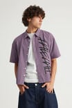 Half Half Boxy Cropped Short Sleeve Shirt, HH POP CHECK/GRAPHIC RED BLUE - example image 1