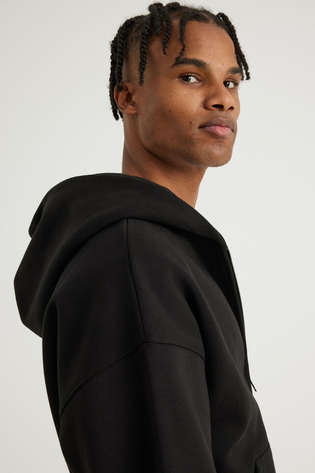 Authentics Boxy Zip Thru Hoodie, BLACK