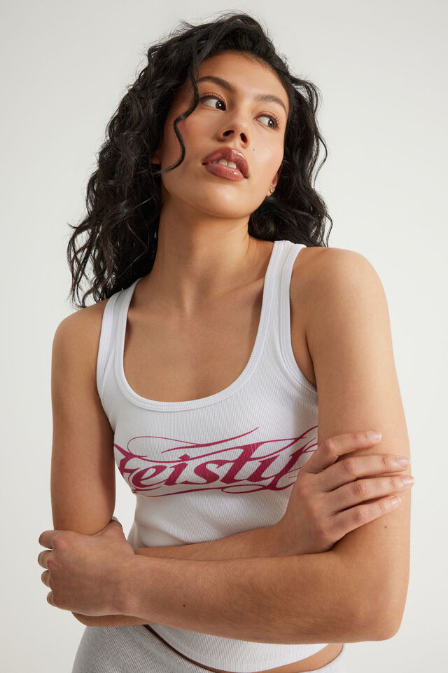Graphic Rib Tank, WHITE / FIESTY