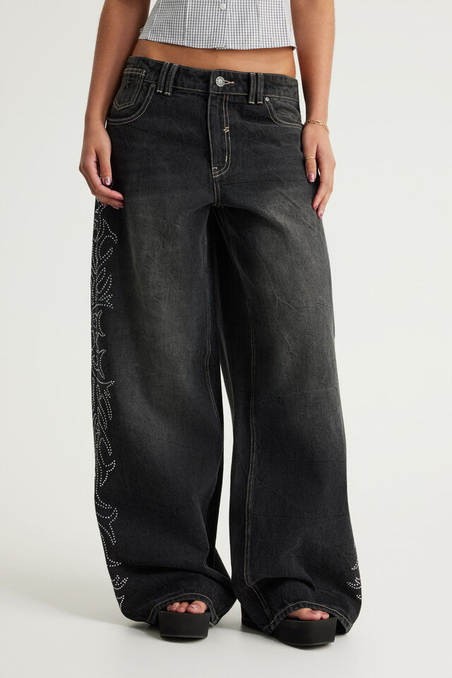 Romy Baggy Jean, CRYSTAL FLAMES BLACK