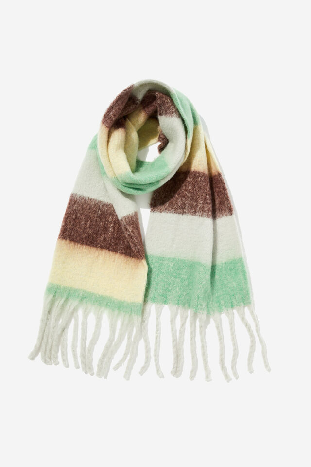 Heavy Knit Winter Scarf Stripe, MULTI GREEN BROWN STRIPE
