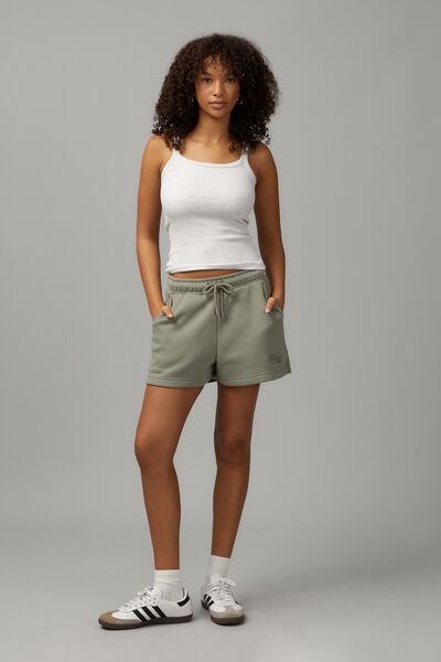 Boxy Fleece Short, WORN KHAKI