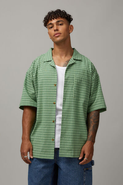 Boxy Street Shirt, DARK GREEN CHECK