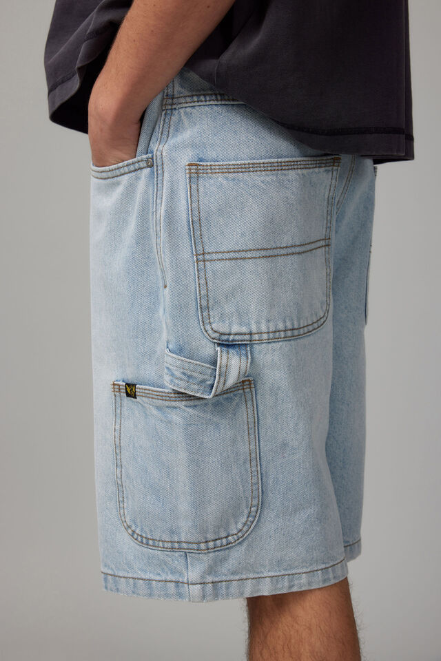 Half Half Painter Baggy Denim Short, DAY BLUE