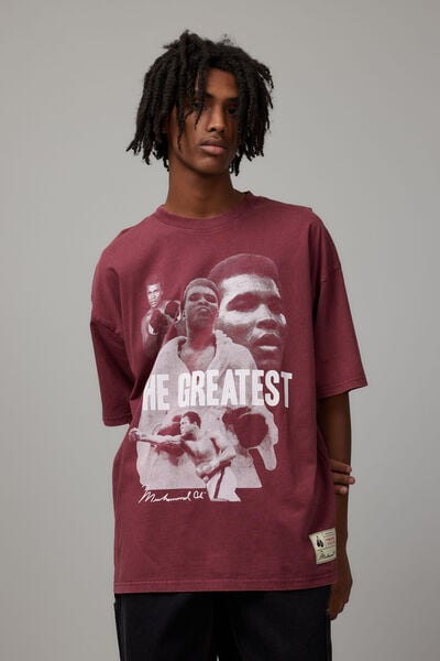 Oversized Muhammad Ali T Shirt, LCN ALI WASHED BURGUNDY/MUHAMMAD ALI HOMAGE