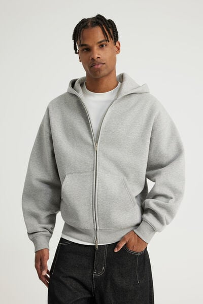 Authentics Oversized Zip Thru Hoodie, GREY MARLE