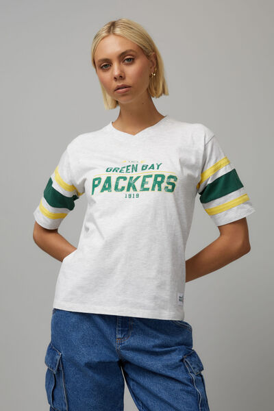 Nfl Sports V Neck Jersey Tee, LCN NFL GREEN BAY PACKERS/SILVER MARLE