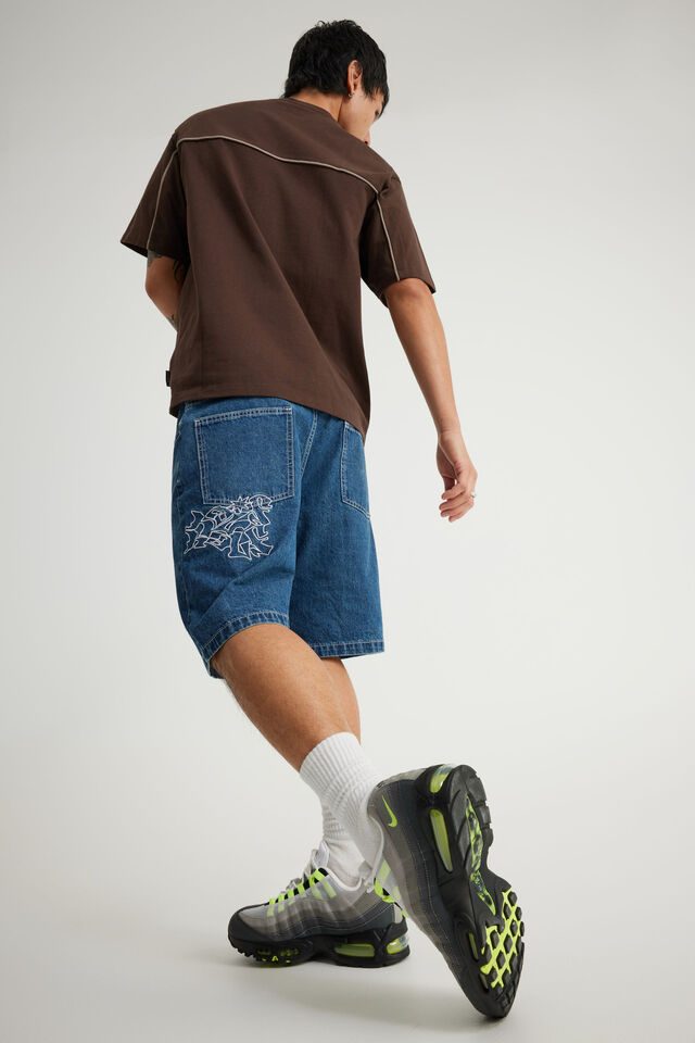 Half Half Baggy Denim Short, FRESH WATER BLUE