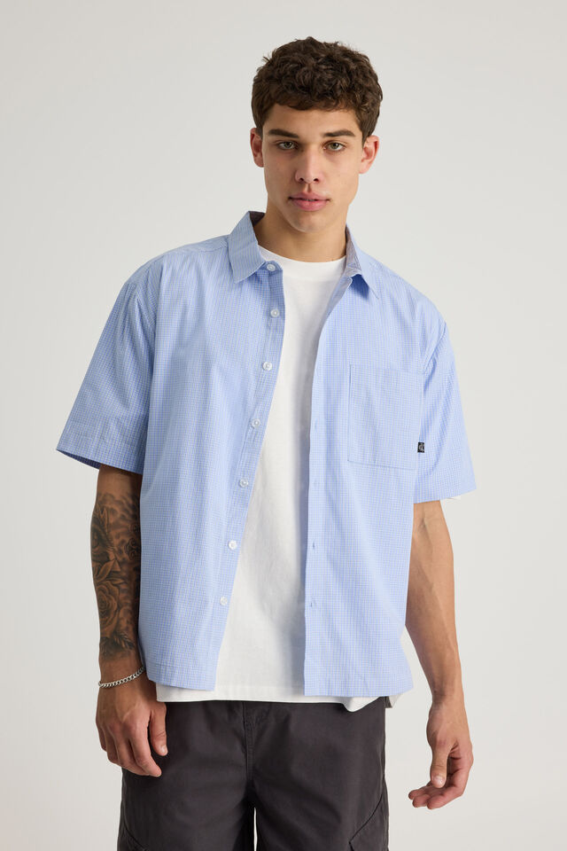 Half Half Short Sleeve Shirt, HH PALE BLUE CHECK