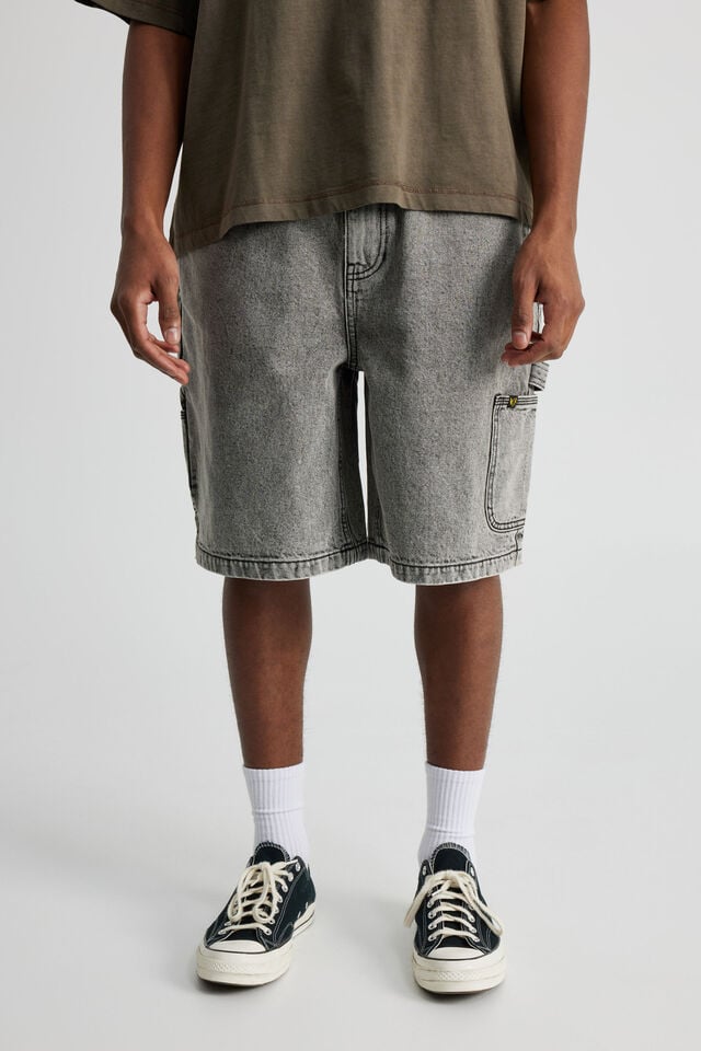 Half Half Painter Baggy Denim Short, VENICE BLACK