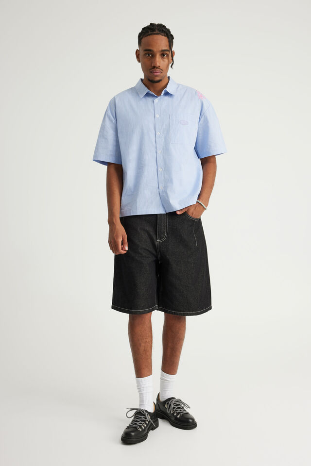 Authentics Baggy Denim Short, CRISP BLACK/WHITE STITCH