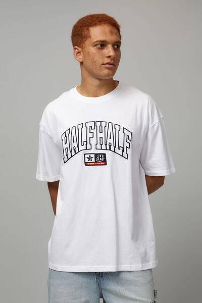 Half Half Oversized T Shirt, WHITE/HALF HALF COLLEGIATE