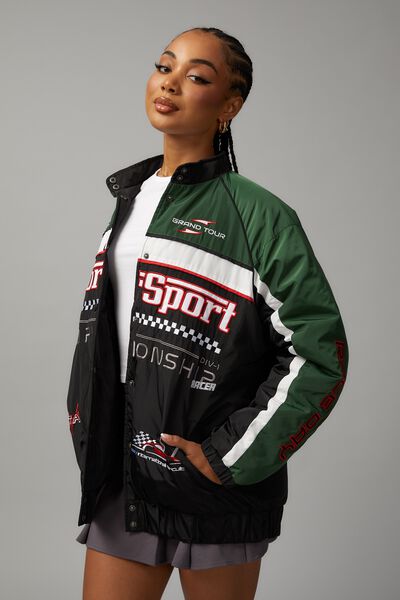 Nylon Moto Jacket, MOTOR SPORT/PEPPER GREEN-BLACK