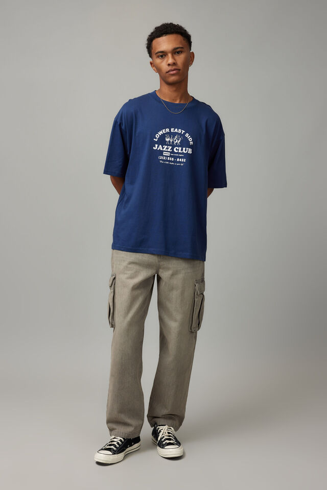 Half Half Box Fit Graphic T Shirt, ACADEMY BLUE/JAZZ CLUB