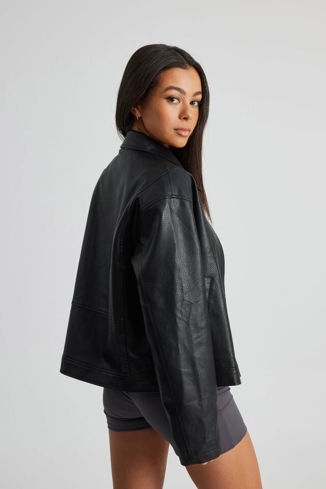 Pu Biker Jacket, BLACK