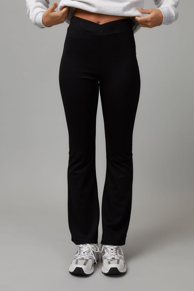 High Waisted Flare Pull On Pant, BLACK