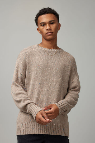 Boxy Textured Crew Knit, STONE/NEP TEXTURE