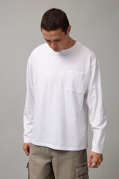 Long Sleeve Pocket Tee, WHITE