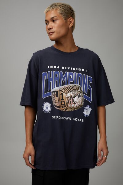 Oversized College T Shirt, LCN GEO WASHED NAVY/HOYAS CHAMPS