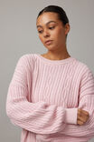 Lola Oversized Cable Knit Crew, ICY PINK - alternate image 4