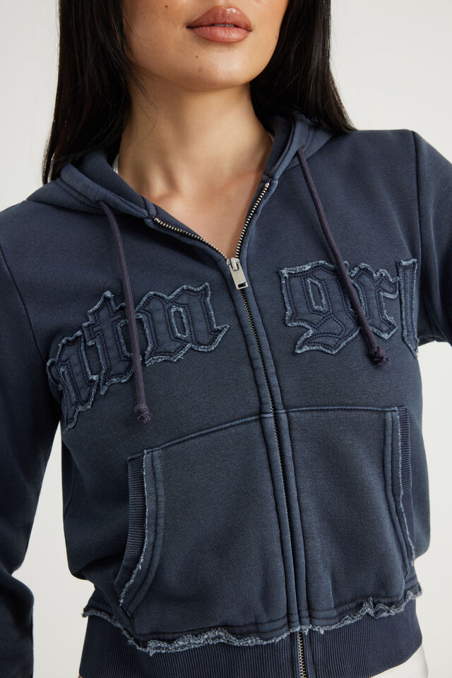 Fitted Zip Through Hoodie, NTN WASHED SEAL