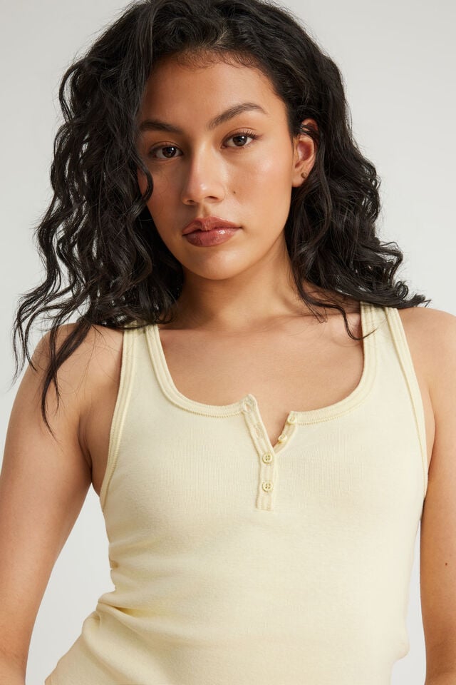 Henley Scoop Neck Tank, LEMON BUTTER