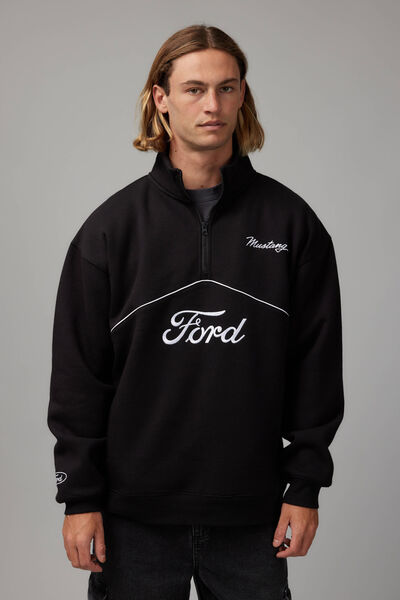 Ford Qtr Zip Funnel Neck, LCN FOR BLACK/FORD MUSTANG