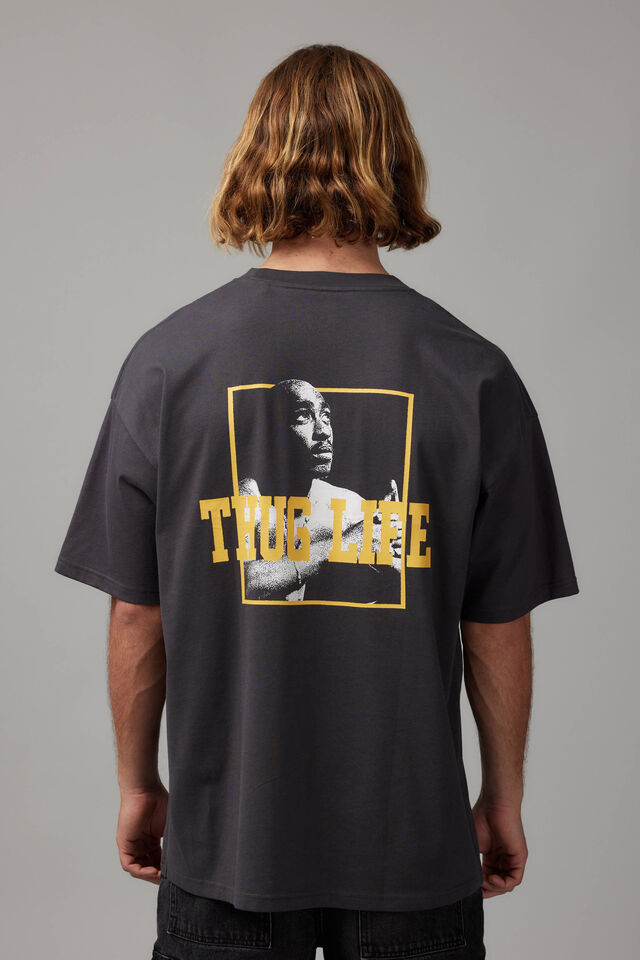 Oversized Music Merch T Shirt, LCN BRA SLATE/TUPAC THUG LIFE
