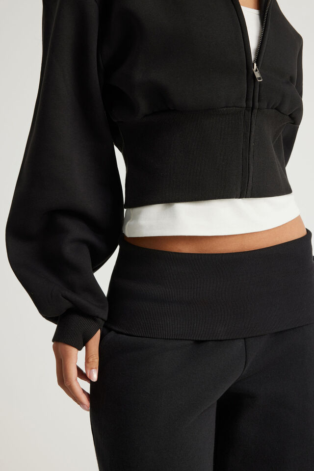 Authentics Shrunken Zip Through Hoodie, BLACK