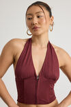 Zip Front Halter Top, BORDEAUX - example image 4