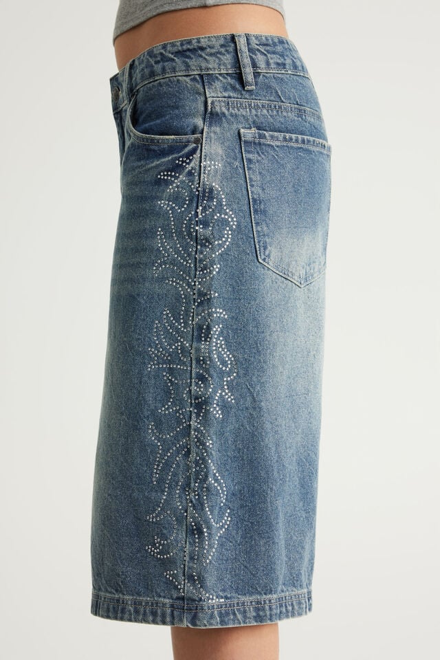 Mega Baggy Jort, SPOILED BLUE/CRYSTAL FLAMES
