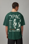 Oversized Music Merch T Shirt, LCN BRA WASHED CLUB GREEN/TUPAC LOFI - alternate image 1