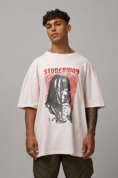 Oversized Music Merch T Shirt, LCN BRA ICED PINK/STONEBWOY