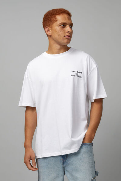 Oversized Graphic T Shirt, WHITE/AUTO BODY WORKS
