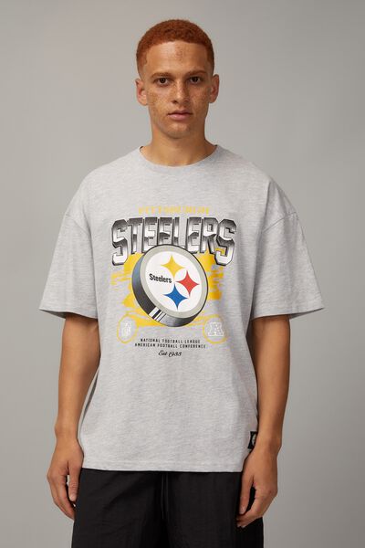 Oversized Nfl T Shirt, LCN NFL GREY MARLE/STEELERS BEVEL