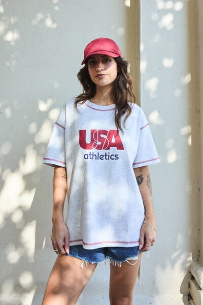 Baggy Graphic Tee, SILVER MARLE/USA ATHLETICS