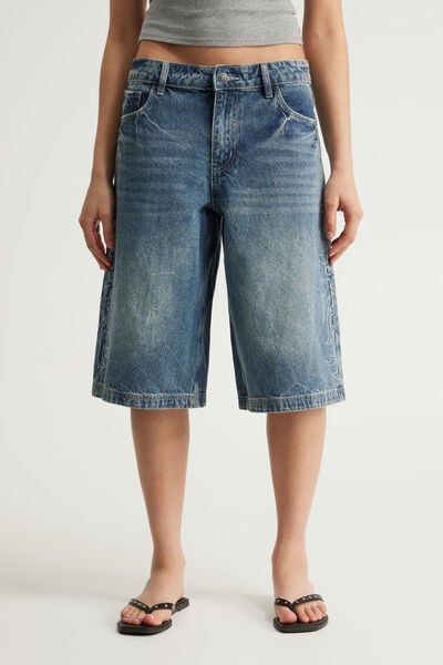 Mega Baggy Jort, SPOILED BLUE/CRYSTAL FLAMES