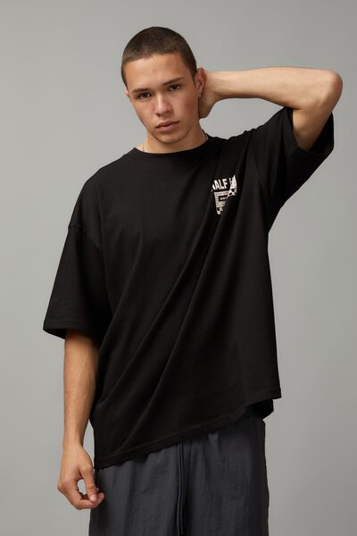 Half Half Box Fit Graphic T Shirt, BLACK/CONVENIANCE