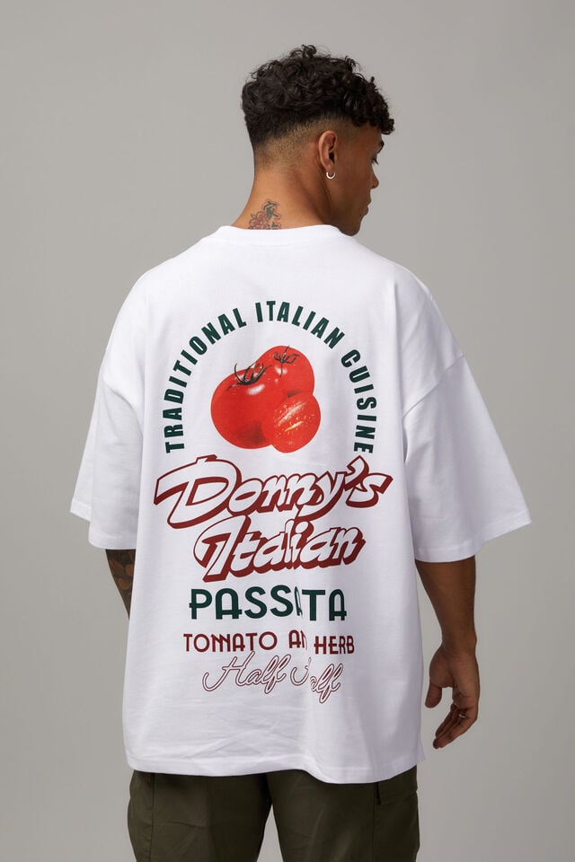 Half Half Heavy Weight Box Fit Graphic Tshirt, WHITE/DONNY S ITALIAN