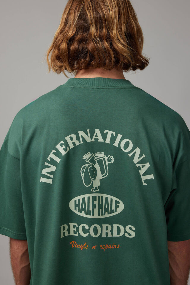 Heavy Weight Box Fit Graphic Tshirt, HH EVERGREEN/HALF HALF RECORDS