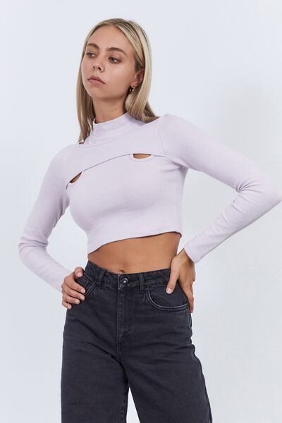Long Sleeve Cut Out Top, STORMY LAVENDER
