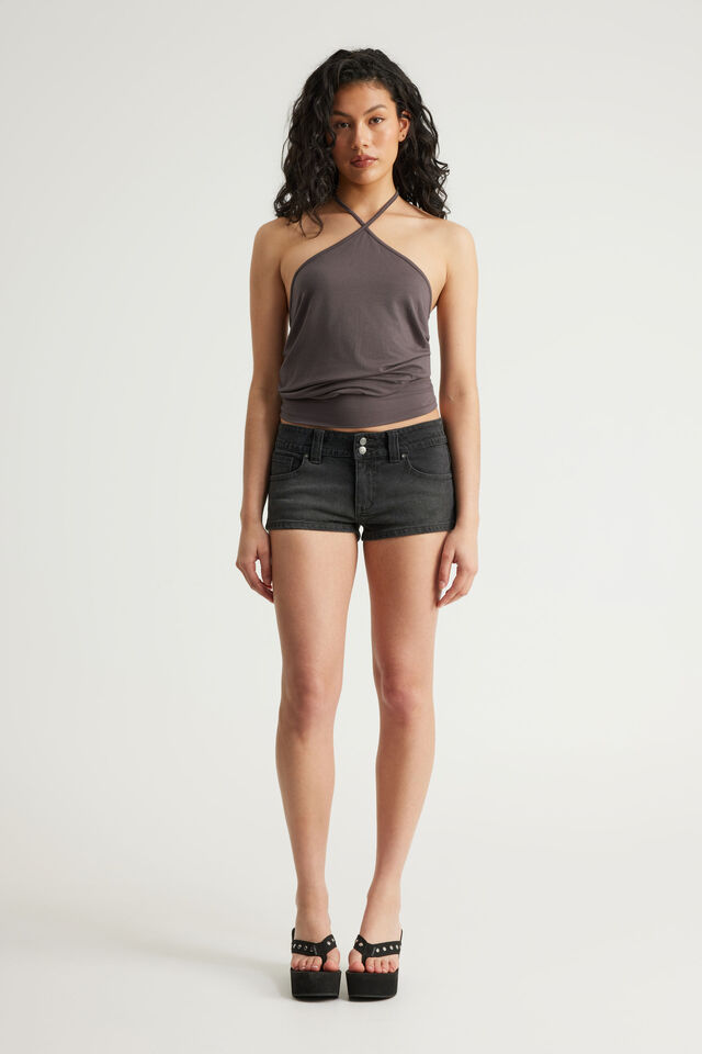 Cross Front Halter Top, WASHED BLACK