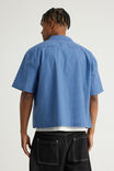 Half Half Boxy Cropped Short Sleeve Shirt, HH BLUE CHECK/GLOOP APPLIQUE - example image 3