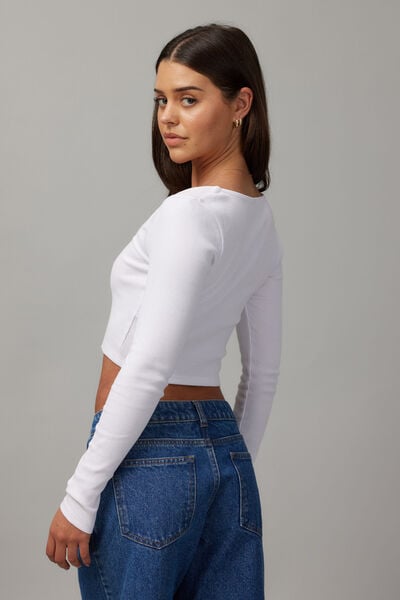 Maddie Crop Long Sleeve, WHITE