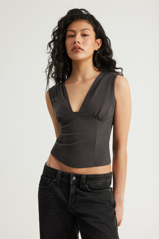 Soft Washed V Neck Top, PHANTOM