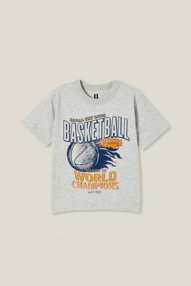 Jonny Short Sleeve Graphic Print Tee, FOG GREY MARLE/BASKETBALL WORLD CHAMPIONS