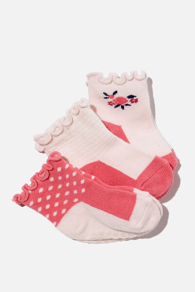 3Pk Baby Socks, DITSY FLORAL/CRYSTAL PINK