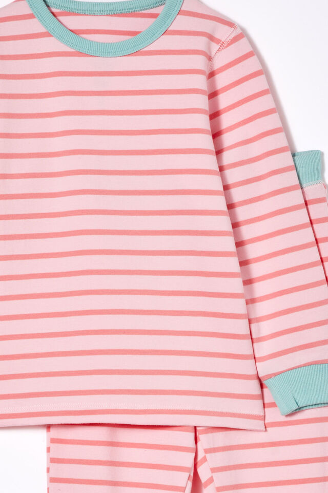 Ava Long Sleeve Pyjama Set, MARIAN STRIPE BLUSH PINK/ ORANGE CORAL