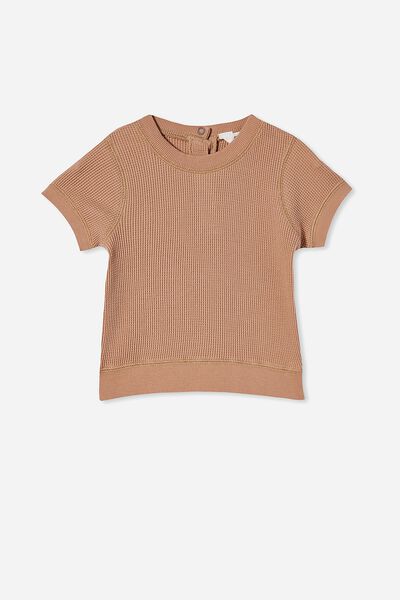The Short Sleeve Waffle Top, TAUPY BROWN WASH