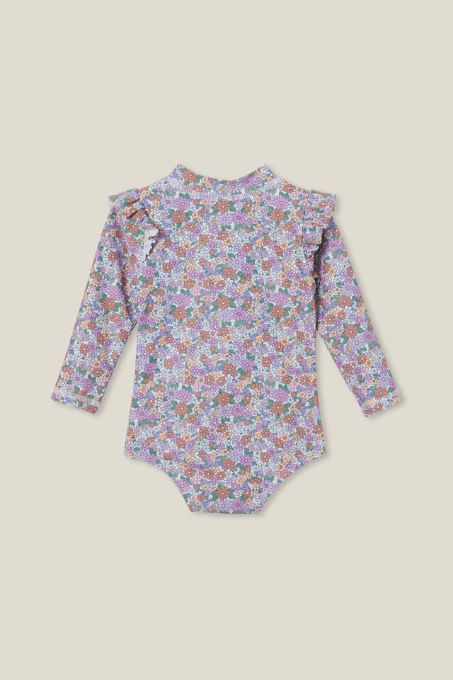 Nicky Long Sleeve Ruffle Swimsuit, VANILLA/CLAY PIGEON CLAIRE FLORAL